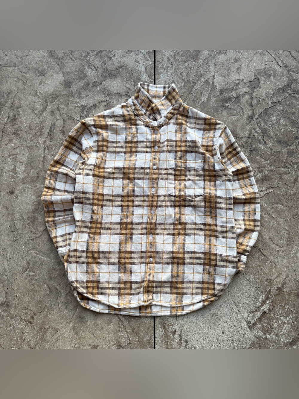 American Eagle Orange & White Plaid Flannel Shirt Size Small